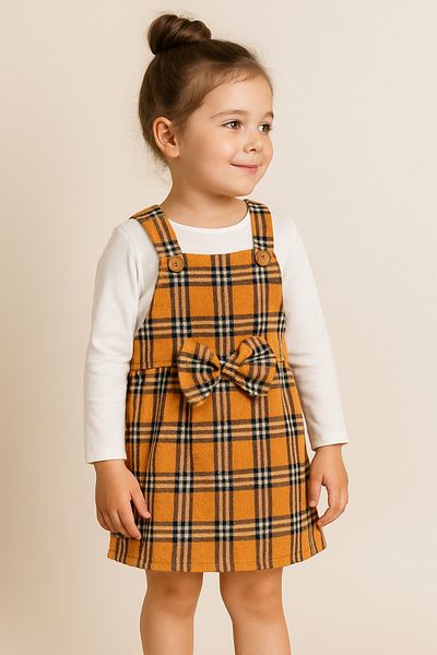 MiniStand Baby Girl Strappy Plaid Orange Body Dress