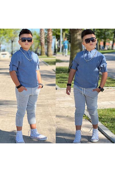 ARBİ kids Costum elegant de sărbătoare pentru băiat, cu guler de judecător, cu mâneci, epoleți, pantaloni deschisi