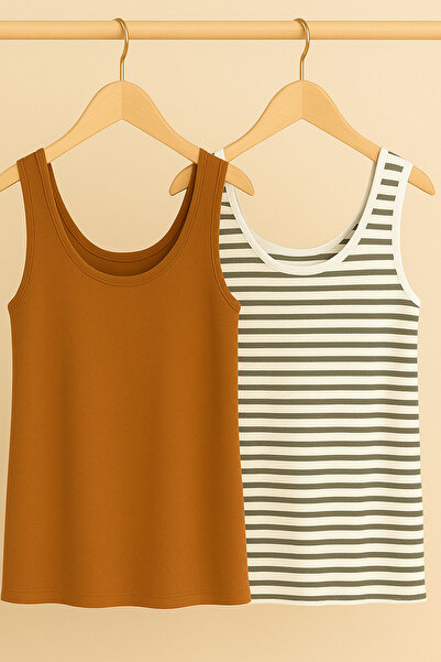 EFFE 2 Pieces A-Line Cotton Thick Strap Athlete T-Shirt