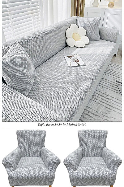 upmall Jakarlı Tuğla Desen 3311 Koltuk Örtüsü Çekyat Kanepe Kılıfı Lastikli K...