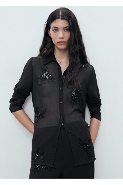 MANGO Woman Embroidered Strass Stone Shirt