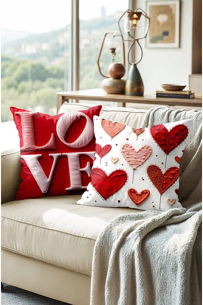 MUN HOME Valentine's Day Digital Printed Double-Sided Printed Concealed Zipper Throw Pillow Cover Set of 2
