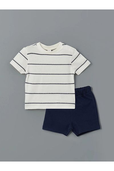 LC Waikiki Ecru Striped Baby Girl T-Shirt and Shorts Set of 2