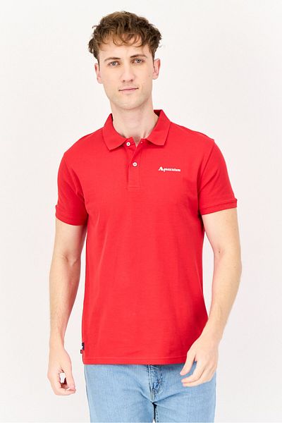 Aquascutum Men Regular Fit Brand Logo Short Sleeves Polo Shirt, Red