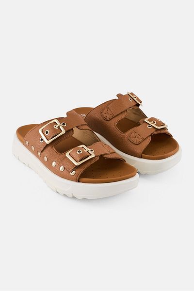 Geox Women Slip On Leather Sandal, Brown