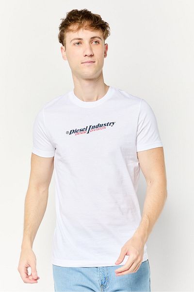 Diesel Men Crew Neck Short Sleeves Graphic Print T-Shirt, White