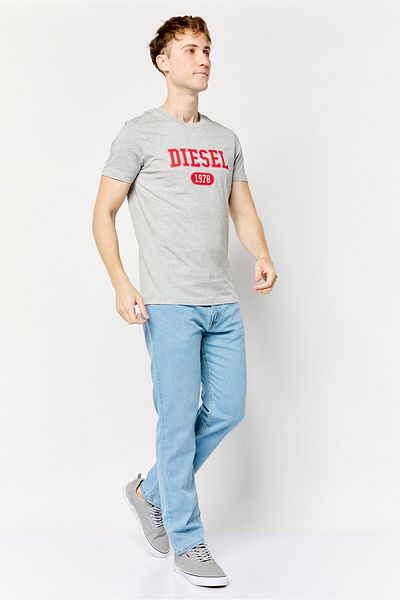 Diesel Men Crew Neck Short Sleeves Graphic Print T-Shirt, Light Grey
