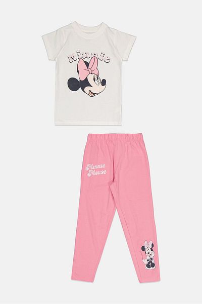 Disney Kids Girl 2 Pcs Mickey Mouse Short Sleeve Top And Bottom Pyjama Set, Multicolor