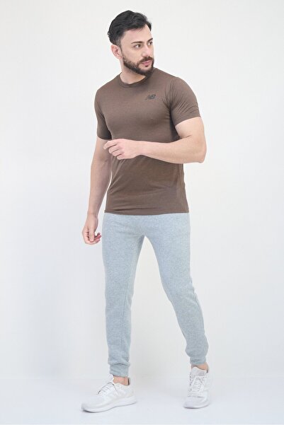 New Balance Men Sportswear Fit Brand Logo Short Sleeves Training T-Shirt, Brown