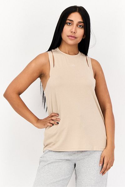 adidas Women Sportswear Fit Sleeveless Training Top, Beige
