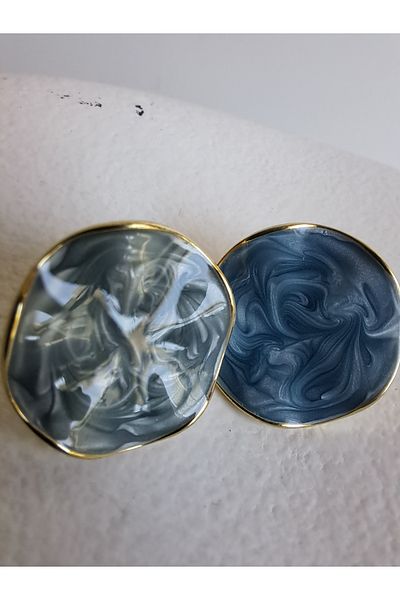 BHR AKSESUAR Blue Pearlescent Circle Earrings