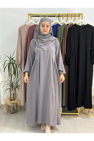 R&S modibone Σετ σουφλέ σε γκρι χρώμα Ferace και Abaya - Κατάλληλο για ρούχα στο πλάι, Hajj και Umrah