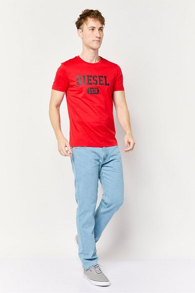 Diesel Men Crew Neck Short Sleeves Brand Logo T-shirt, Red