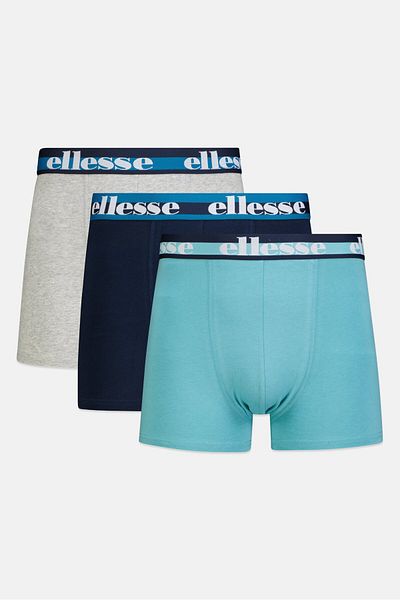 Ellesse Men 3 Piece Brand Logo Trunks, Navy/Grey/Green