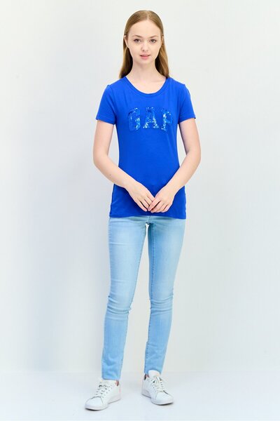 GAP Women Crew Neck Short Sleeve Brand Logo T-Shirt, Blue