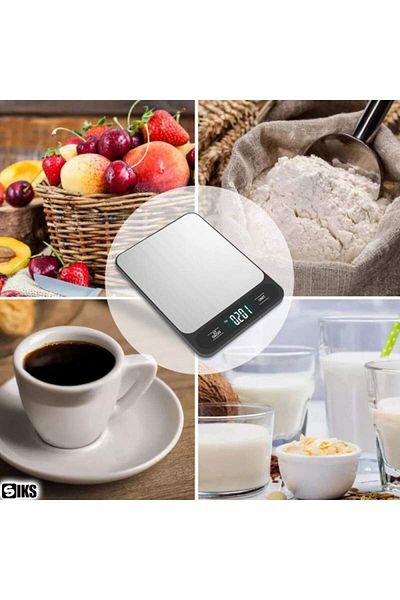 SIKS Electronic Kitchen Scale, Capacity 2g-10Kg, LCD Display, Unit Conversion, 140x16x187mm