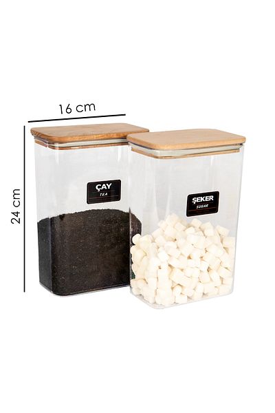 naturelove Acrylic Tea Candy Storage Jar with Wooden Vacuum Lid Storage Container and Box 3 Liters with Label
