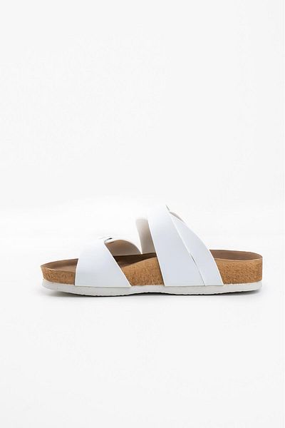 Blyss Women's Nubuck Leather Double Cross Detail Cork Sole Buckle New Season Slippers