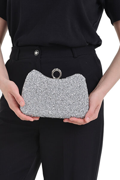 H&D COLLECTİON Colorful Stone Women's Stone Embroidered Stylish Ring Detailed Arm and Shoulder Evening Dress Bag