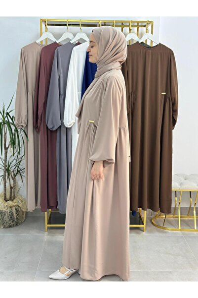 erasra class Μπεζ χρώμα με σάλι Hijab σετ φορέματος με μαζεμένο στο πλάι - Jilbab, Abaya, Hijab (για Hajj και Umrah)