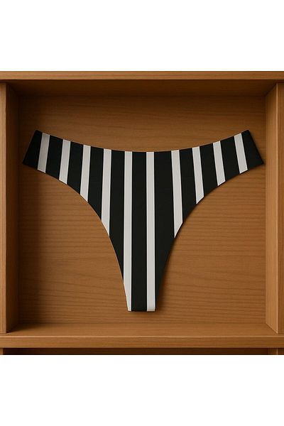 Vanilya Secret Μαύρο και άσπρο ριγέ γυναικείο στρινγκ εσώρουχο με λέιζερ χωρίς σημάδια
