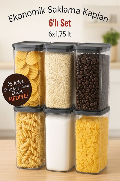 Open Home Concept Set of 6 Anthracite Economical Unbreakable Storage Containers 6X1.75 Lt.