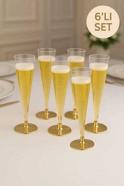 Open Home Concept Set of 6 Gold Base Champagne Glasses – for Bachelorette and Invitations
