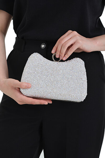 H&D COLLECTİON Colorful Stone Women's Stone Embroidered Stylish Ring Detailed Arm and Shoulder Evening Dress Bag