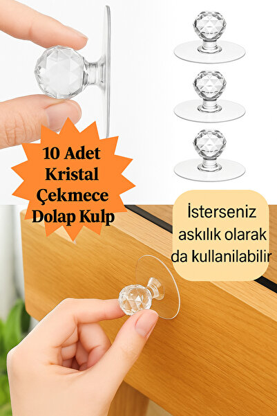 UGA İthalat 10 Adet Şeffaf Kristal Kapı Kolları Dolap Çekmece Klozet Kapağı Için Kendinden Yapışkanlı Kanca Askı
