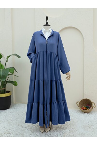 HİJABAYA Boydan Fermuarlı Kolu Lastikli Parçalı Ayrobin Ferace