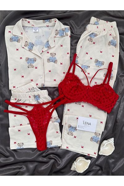 Lena Homewears Σετ πιτζάμες με κοντό μανίκι Sweet Bear 5 τεμαχίων