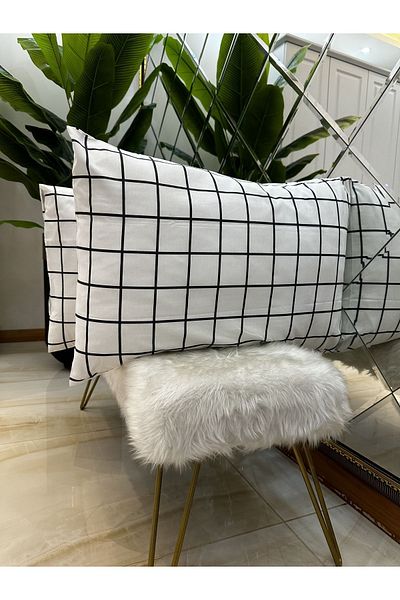 Shopyteks Κάλυμμα Μαξιλαροθήκη με τετράγωνο σχέδιο 50x70 - 2 Τεμάχια
