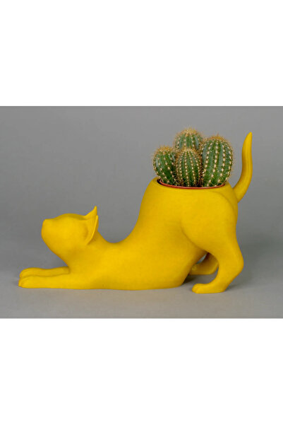 Atsu 3D Kedi Figürlü Saksı - Sukulentler ve küçük bitkiler için - 15-17-13 cm