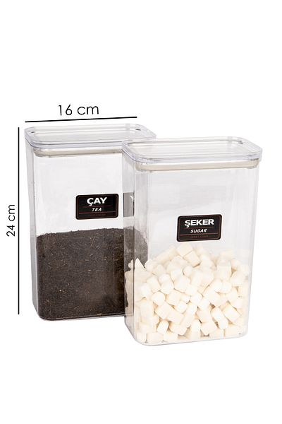 naturelove 2-Pack Vacuum Sealed Lid Acrylic Tea Candy Storage Jar Container and Box 3 Liters with Label