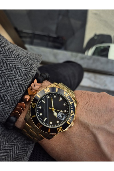 Spectrum Men's Wristwatch with Calendar, Phosphorous Dial, Gold Color