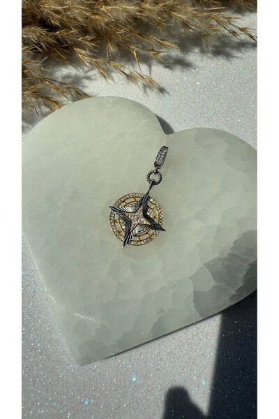 Luna Argento KUTUP YILDIZLI ÇARKIFELEK PUSULA MODEL DENİZCİ KOLYE UCU VEYA BİLEKLİK CHARMI 925 AYAR GÜMÜŞ