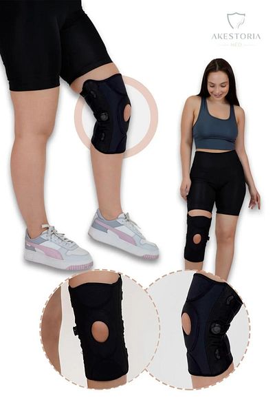 Akestoria Med Adjustable Knee Brace with Metall 4 Spring String Support Neoprin Unisize for Athletes