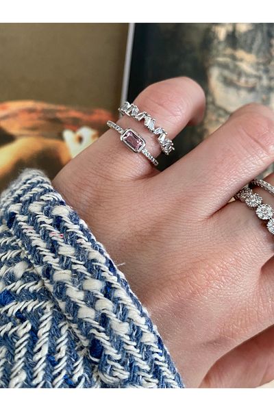 Pinery Jewels Baguette Cross Stone Bottom Adjustable Women's Ring