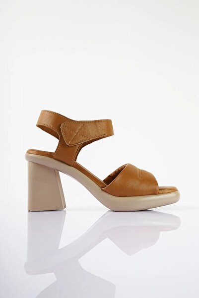SU SHOE BOUTIQUE NO39 Taba Hakiki Deri Rahat Topuklu Sandalet