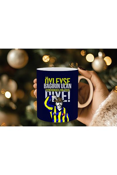 Evion Fan Themed Porcelain Mug Yellow-Red / Black-White / Yellow-Navy Blue Colored Fan Mugs