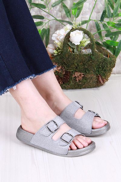 fort 01108 Pienn Anatomical Flexible Comfortable Glitter Printed Two Buckle Women's Slippers