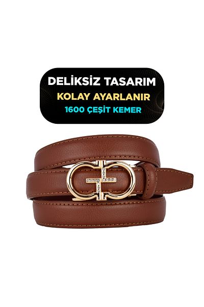 GoDeri Women's Belt Without Holes Tan with Automatic Buckle, Trouser Belt, Dress Belt, 2.5 Cm_Auto