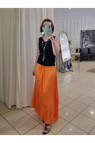 pudubutik İtalyan Turuncu İpek Etek