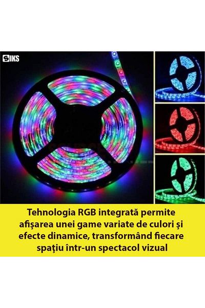 SIKS RGB LED Strip 10 Meters, RGB 5050 Led, 600 Leds, Waterproof, IP65, 10W/m, Cuttable, Multicolor