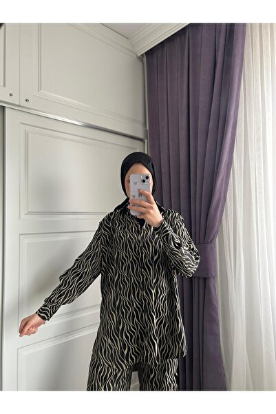 Dalga Desen Oversize Kadın Gömlek
