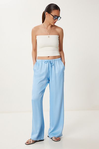 Lovelyİstanbul Flowing Satin Trousers Sky Blue Lns0027
