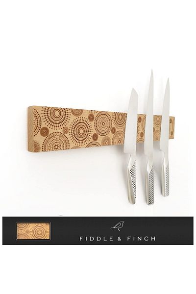 Fiddle Magnetic Strip Knife Holder – Etched Wood Knife Rack or Bar with Hardware for Hanging 40 cm