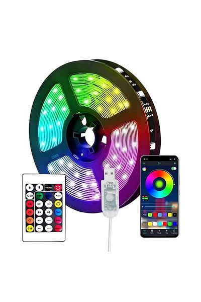 BEŞİKSAN SIKS RGB Digital Smart LED Strip, 5 Meters, App Control or Remote Control, USB Connection