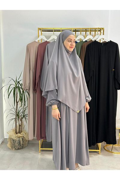 erasra class Σετ σουφλέ σε γκρι χρώμα Ferace και Abaya - Κατάλληλο για ρούχα στο πλάι, Hajj και Umrah