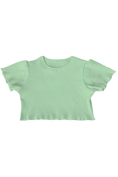MODA59 Girl's Ribbed Crop, Light Green Color Short Sleeve Cotton Crop